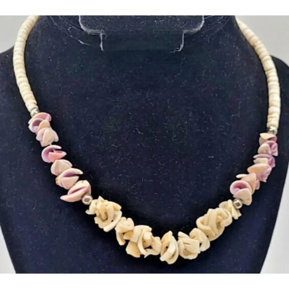 Vintage Puka Heishi Shell Necklace 16in